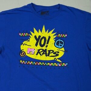 Yo! MTV Raps T-Shirt Men’s Size XL Blue Retro Distressed Graphic Hip Hop Music